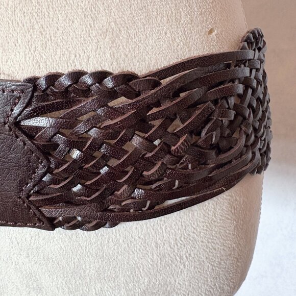 Woven Real Leather Double Buckle Belt Hippie Boho Festival Brown Extra Wide Sz L main image 6